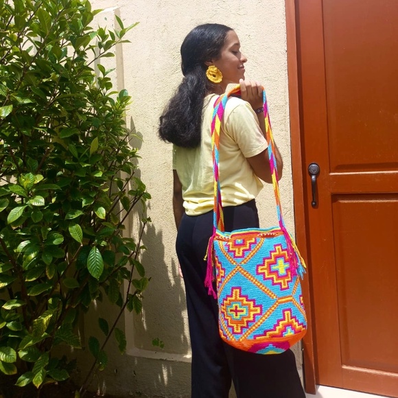 NEW Authentic Wayuu bag/ Orange crosses/ Handmade women's bag/ Size L - Picture 7 of 7
